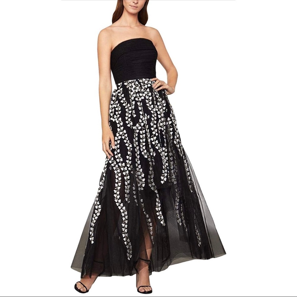 NTW. BCBG Embroidered Strapless High Low Gown. Sz 0